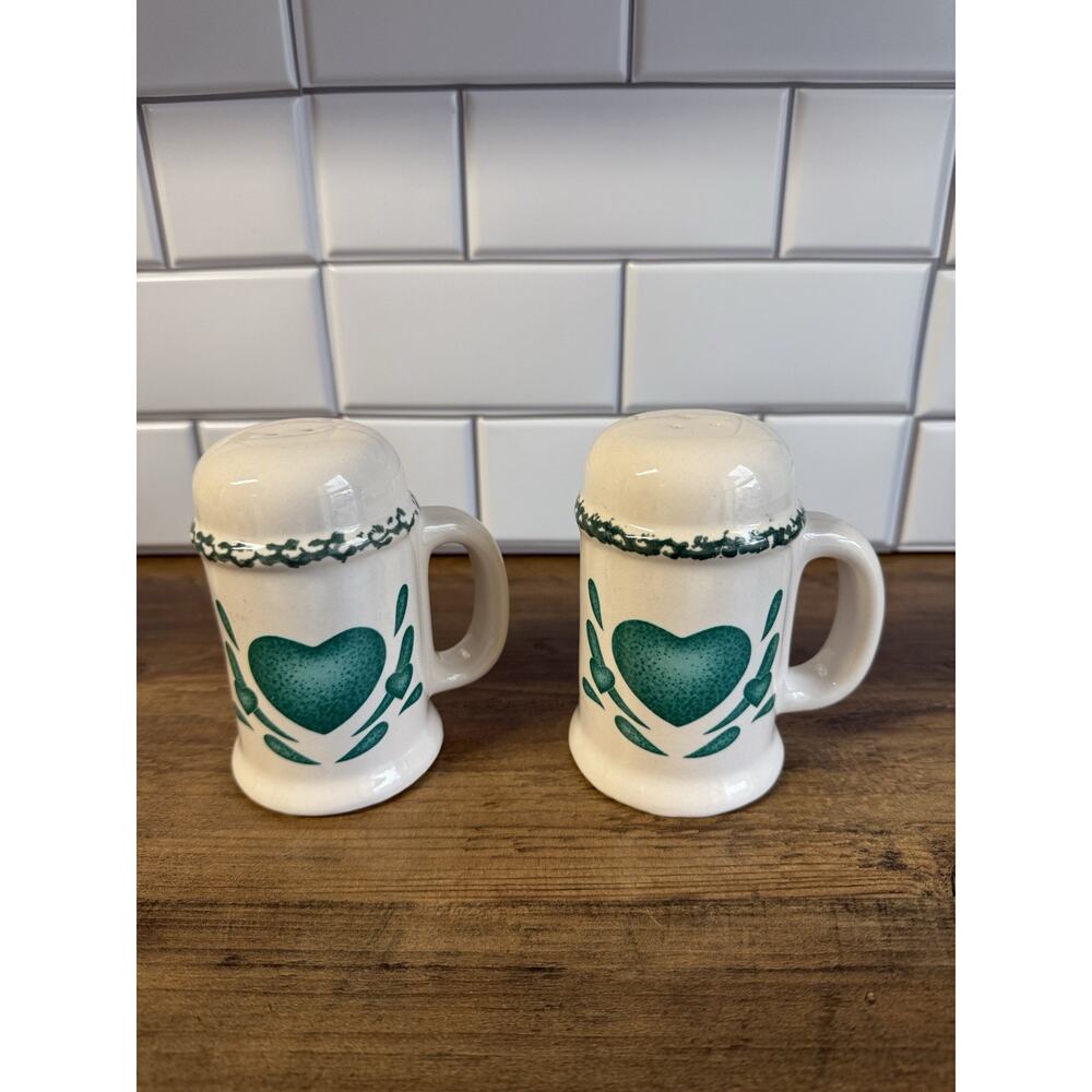 VTG Salt Pepper Shakers Napkin Holder Country Green Heart Sponge‎ Painted - Picture 3 of 13